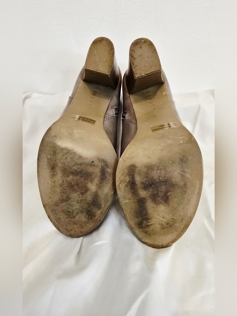 Report Rowdy Peep Toe Ankle Booties Taupe Block Heel Zip Women’s Size 9 - Picture 7 of 8